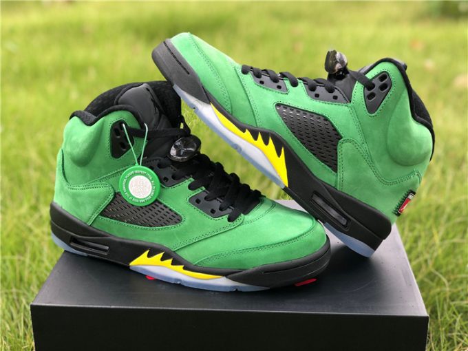 2020 Mens Air Jordan 5 Retro Oregon Ducks Black Green CK6631-307