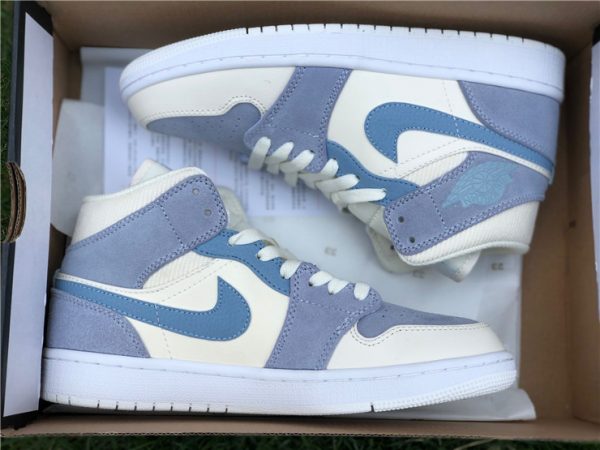 2021 Latest Air Jordan 1 Mid Blue Suede White Shoes DA4666-100-6