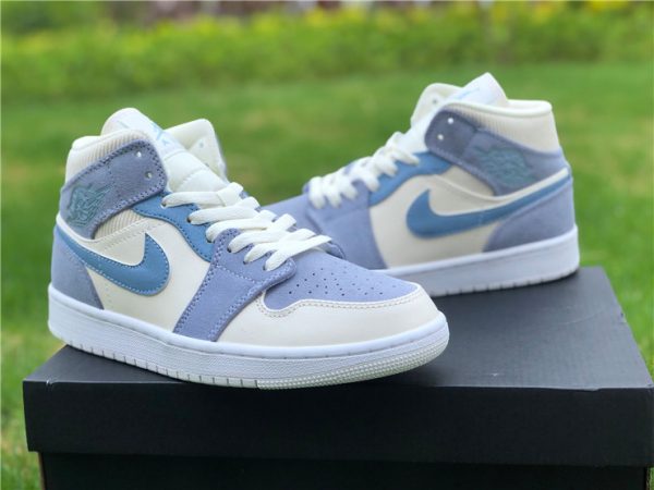 2021 Latest Air Jordan 1 Mid Blue Suede White Shoes DA4666-100-4