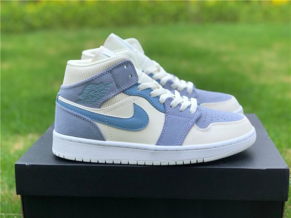 2021 Latest Air Jordan 1 Mid Blue Suede White Shoes DA4666-100-3