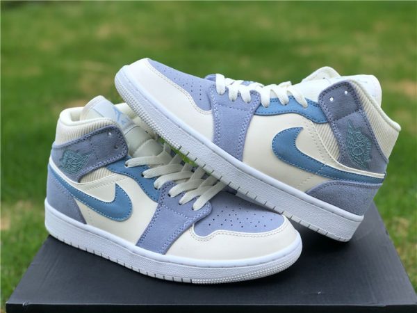 2021 Latest Air Jordan 1 Mid Blue Suede White Shoes DA4666-100-1