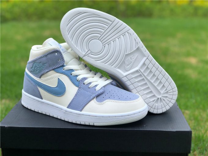 2021 Latest Air Jordan 1 Mid Blue Suede White Shoes DA4666-100