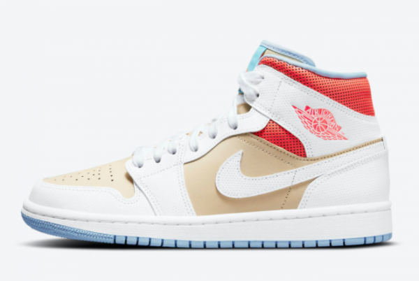 2021 Air Jordan 1 Mid SE Sesame White-Flash Crimson-Psychic Blue CZ0774-200