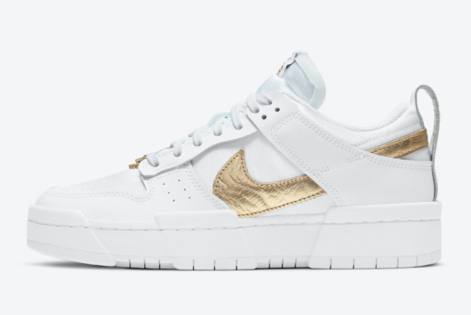 Womens Nike Dunk Low Disrupt White Metallic Gold For Cheap DD9676-100