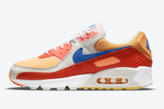 2021 Womens Nike Air Max 90 Snakeskin Orange White Outlet DJ8517-800