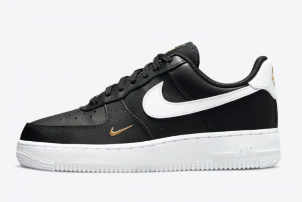 Nike Air Force 1 Black Metallic Gold Mini Swoosh Shoes CZ0270-001