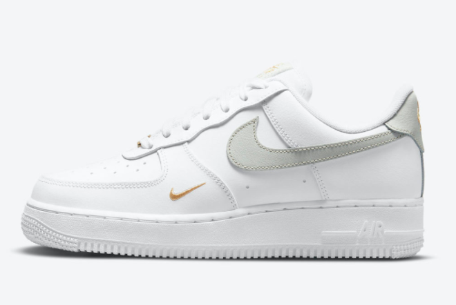 Nike Air Force 1 Low Mini Swoosh White Grey Gold Training Shoes CZ0270-106