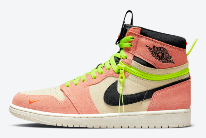 2021 Air Jordan 1 High Switch Peach Pink Volt For Cheap CW6576-800