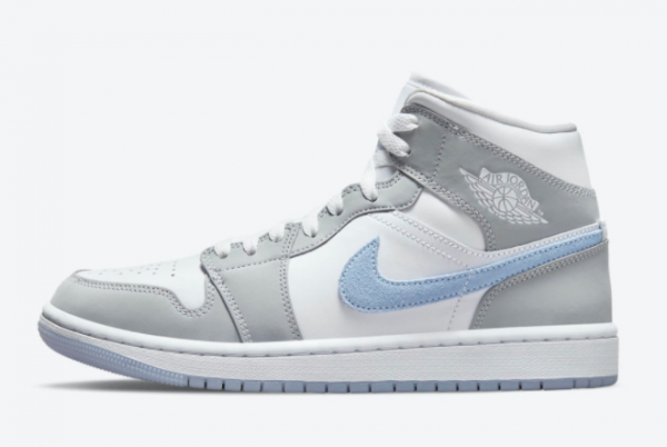 2021 Air Jordan 1 Mid White Grey-Blue in Women’s Sizing BQ6472-105