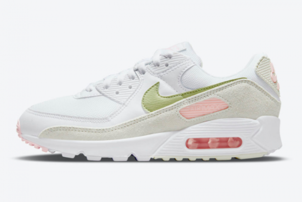 2021 Nike Air Max 90 White Olive Pink Women's Sneakers DM2874-100