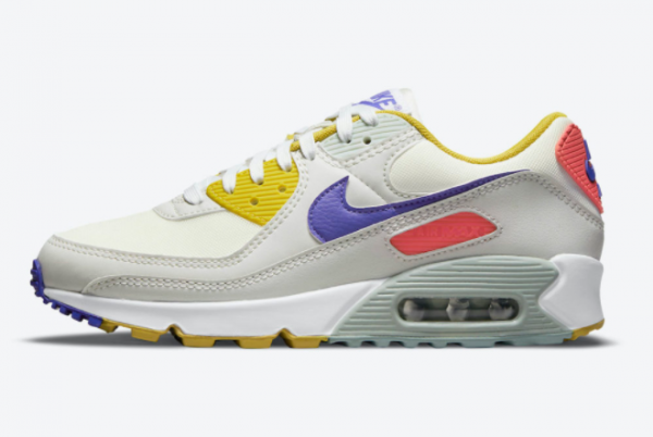 2021 Best Nike Air Max 90 White Yellow-Purple-Pink Shoes DA8726-100