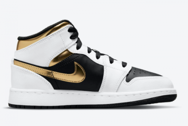 Grade School Air Jordan 1 Mid GS White Black Metallic Gold 554725-190-1