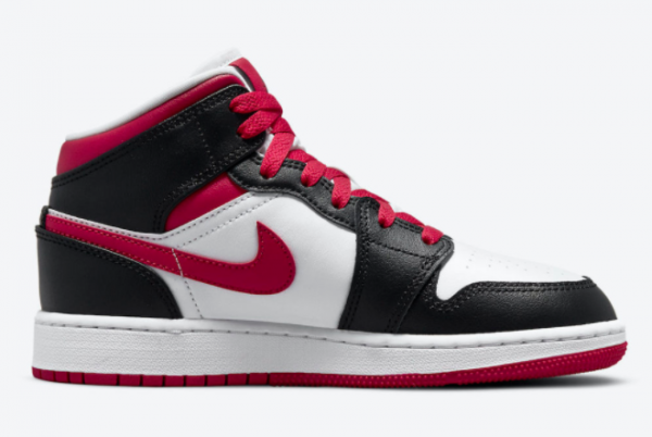 Ladies Air Jordan 1 Mid White Black Red For Sale 554725-016-3