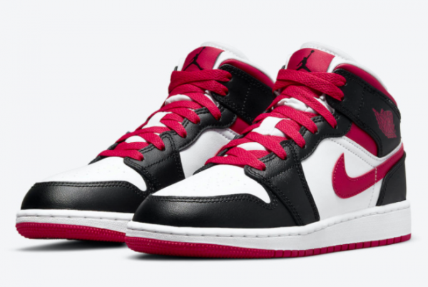 Ladies Air Jordan 1 Mid White Black Red For Sale 554725-016-2