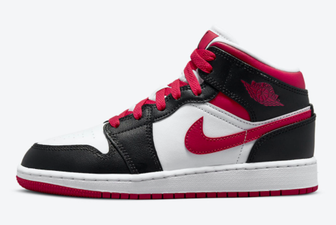 Ladies Air Jordan 1 Mid White Black Red For Sale 554725-016