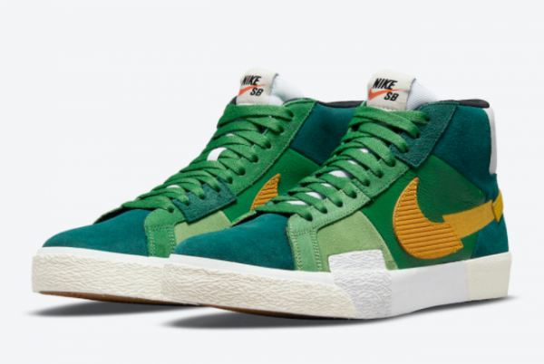 Nike SB Blazer Mid Mosaic Green Yellow For Sale DA8854-300-3