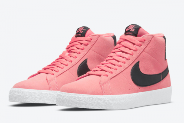 Womens Nike SB Blazer Mid Pink White Trainers 864349-601-2