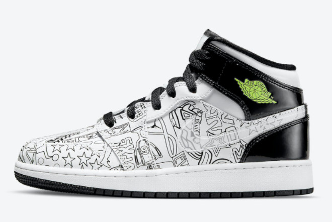 Air Jordan 1 Mid GS DIY White Black-Volt For Sale DC4099-100