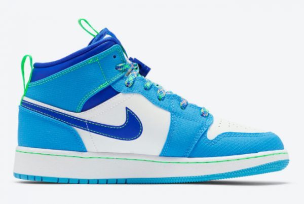 Buy Air Jordan 1 Mid GS White Blue Neon Green DA8010-400-1