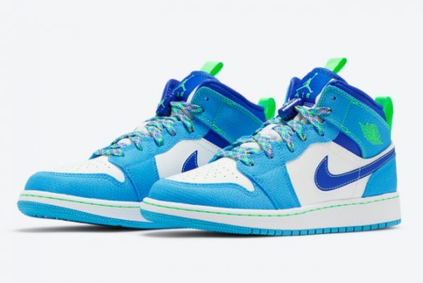 Buy Air Jordan 1 Mid GS White Blue Neon Green DA8010-400-2