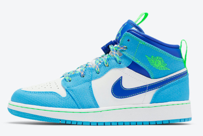 Buy Air Jordan 1 Mid GS White Blue Neon Green DA8010-400