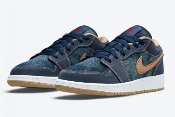 Shop Air Jordan 1 Low Denim Navy Blue Tan New Shoes DM4692-400-2