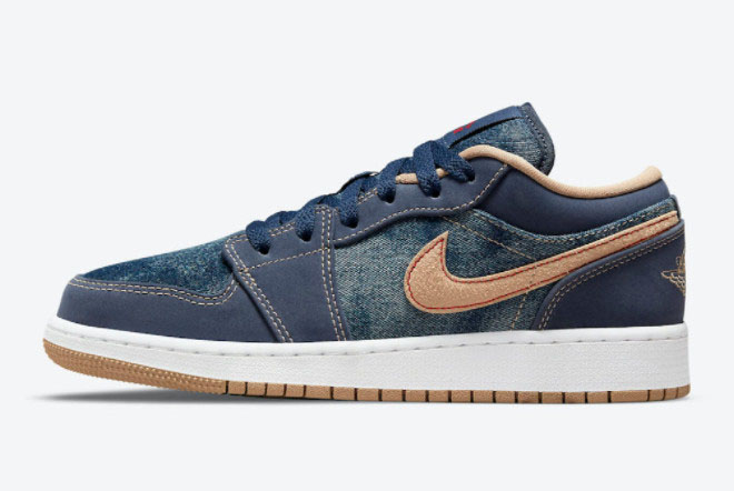 Shop Air Jordan 1 Low Denim Navy Blue Tan New Shoes DM4692-400