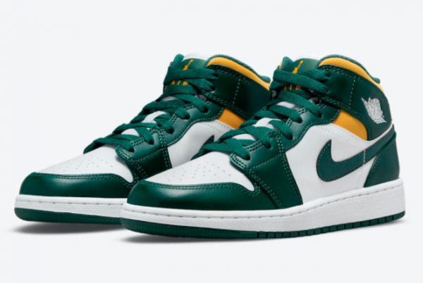 Shop Air Jordan 1 Mid Sonics Green White Yellow 554725-371-2