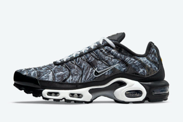 2021 Cheap Nike Air Max Plus Black White Print Shoes DO6384-001