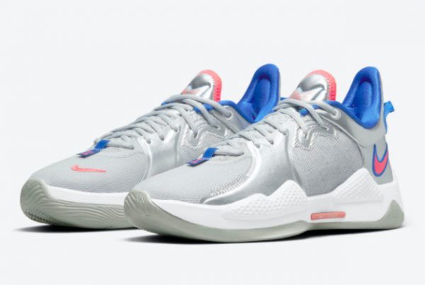 2021 Nike PG 5 Silver Pink-Blue Shoes For Sale CW3143-005-1