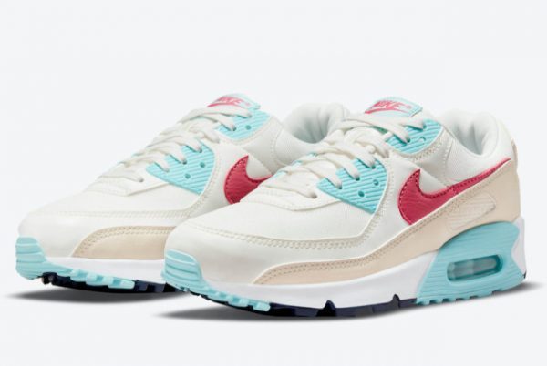 New Nike Air Max 90 Sail Aqua Red Training Shoes DQ4699-100-1