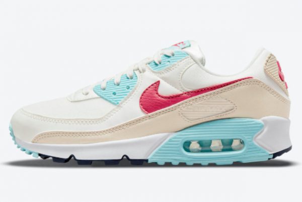 New Nike Air Max 90 Sail Aqua Red Training Shoes DQ4699-100