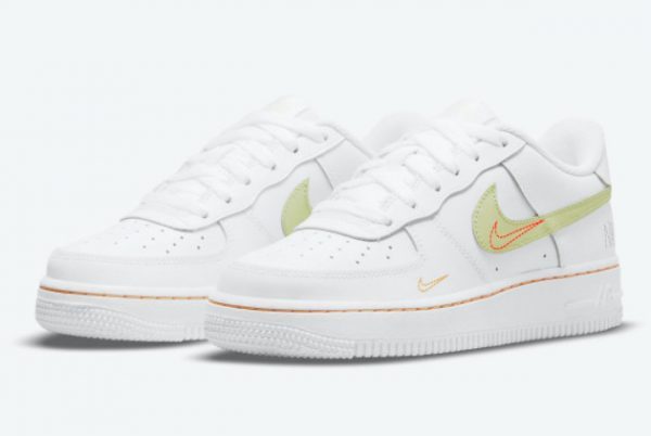 Big Kids Nike Air Force 1 GS White/Bright Crimson-Light Photo Blue-Lime Ice DN8000-100-1