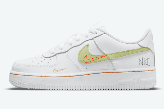 Big Kids Nike Air Force 1 GS White/Bright Crimson-Light Photo Blue-Lime Ice DN8000-100