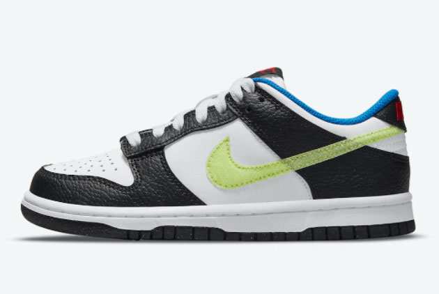 Nike Dunk Low GS Hangtag Black White Volt Swooshes DQ0977-100