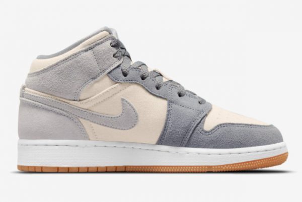 2022 Air Jordan 1 Mid GS Grey Cream For Girls DN4346-100-1