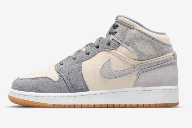 2022 Air Jordan 1 Mid GS Grey Cream For Girls DN4346-100