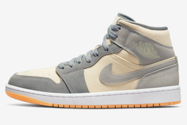 2022 Air Jordan 1 Mid Grey Suede Cream On Sale DN4281-100