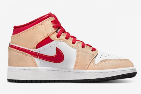 2022 Newest Air Jordan 1 Mid GS Beige Red 554725-201-1