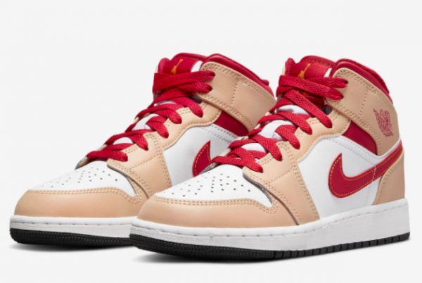 2022 Newest Air Jordan 1 Mid GS Beige Red 554725-201-2