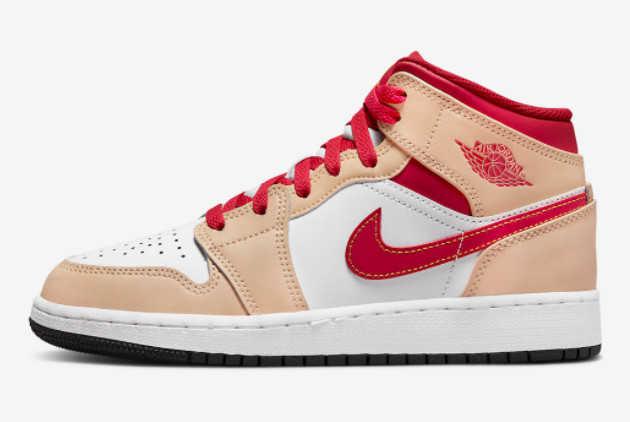 2022 Newest Air Jordan 1 Mid GS Beige Red 554725-201