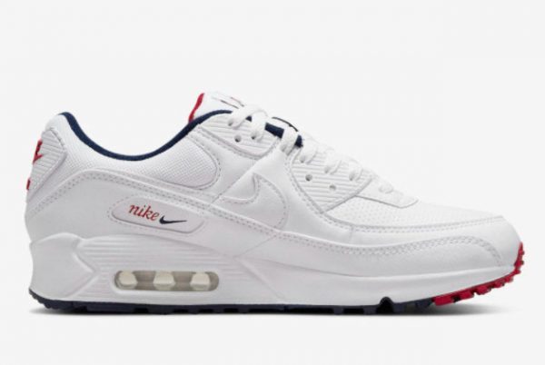 Men and Women's Nike Air Max 90 Paris White Navy Red DJ5414-100-1