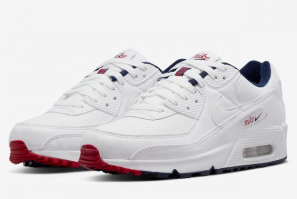 Men and Women's Nike Air Max 90 Paris White Navy Red DJ5414-100-2