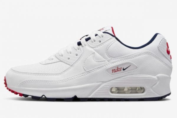 Men and Women's Nike Air Max 90 Paris White Navy Red DJ5414-100