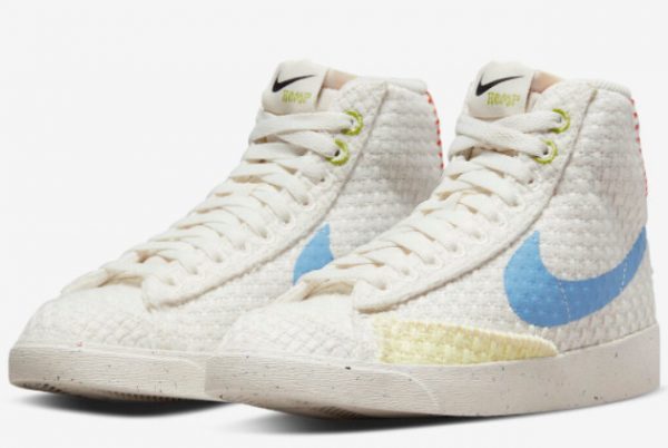 New Release Nike Blazer Mid Hemp White Blue DV2173-100-2