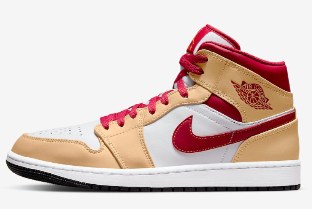 2022 Air Jordan 1 Mid Beige Red Basketball Shoes 554724-201