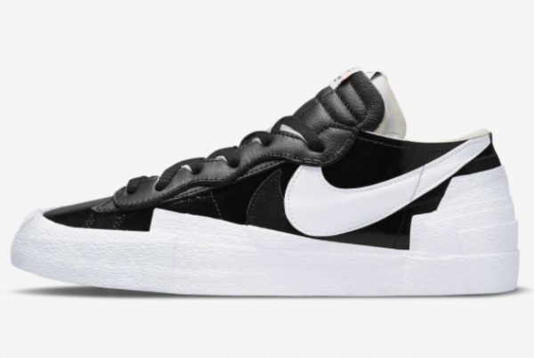 2022 Sacai x Nike Blazer Low Black Patent Shoes DM6443-001