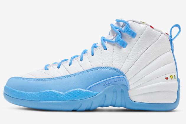 2022 New Air Jordan 12 Emoji White University Blue On Sale DQ4365-114